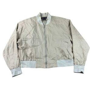 Vintage Silk Club Bomber Jacket Beige Cream 100% Linen Full Zip‎ Women Medium